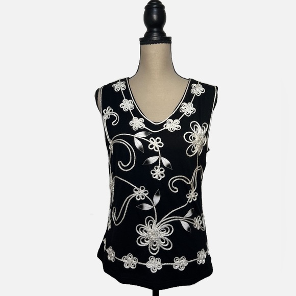 LAUREN MICHELLE SLEEVELESS KNIT BLACK AND WHITE TOP size Large - Picture 1 of 5